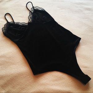 NWOT - Sexy Soft Black Bodysuit with Lace Detail